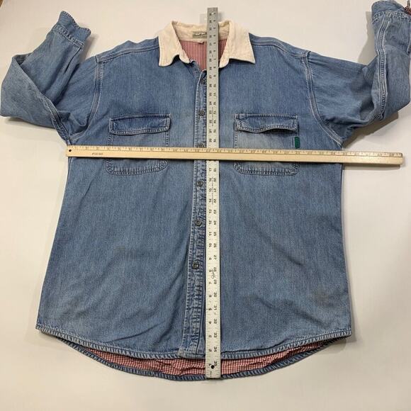 Vintage Guess Jean Shirt Mens M Medium Blue Denim Cotton Houndstooth Lined - Picture 9 of 14